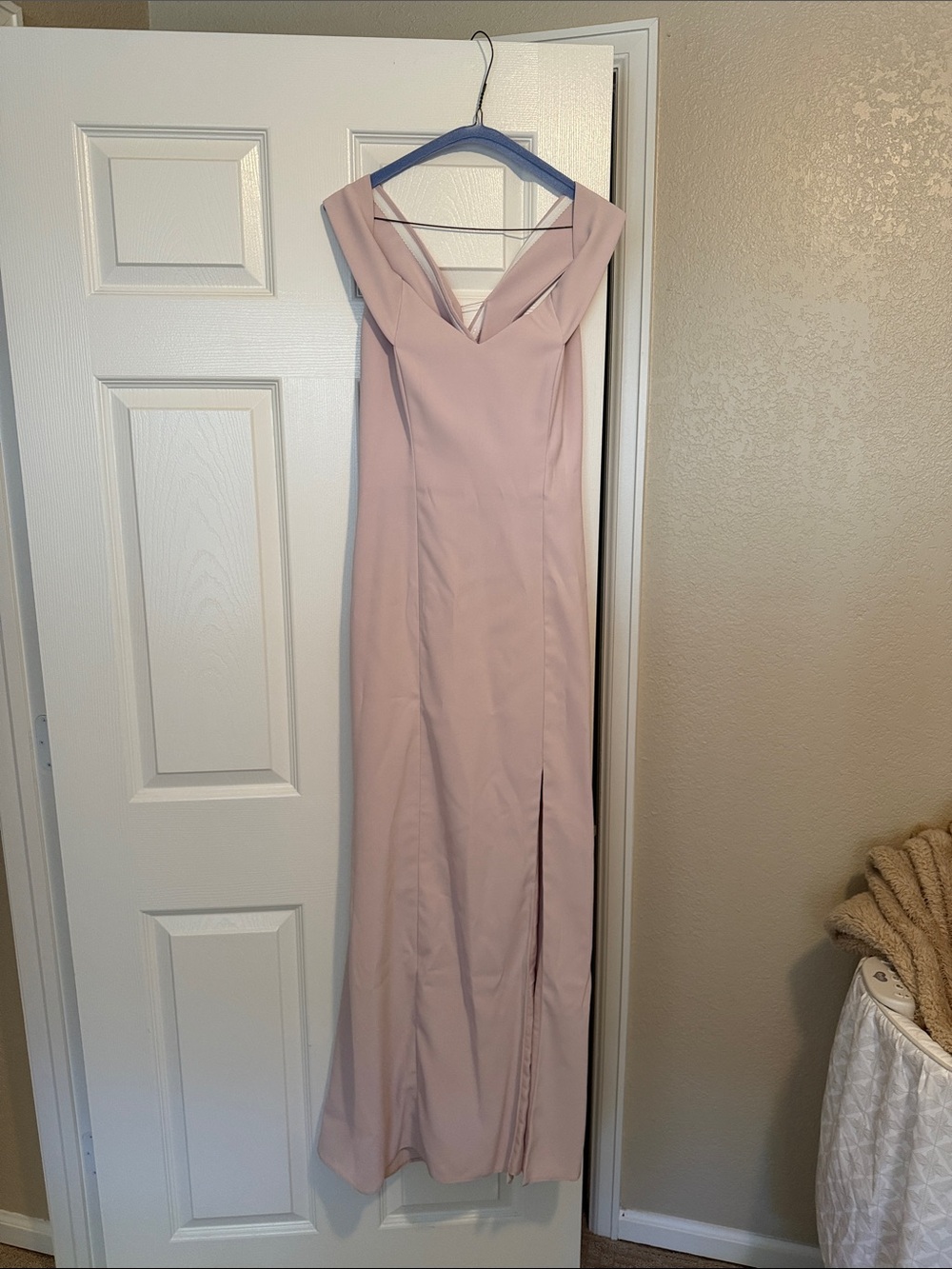Off-Shoulder Maxi Gown in Soft Pink